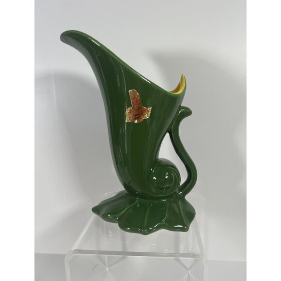 Red Wing Pottery Green & Yellow Cornucopia Vase Vintage 1940s - Picture 2 of 10
